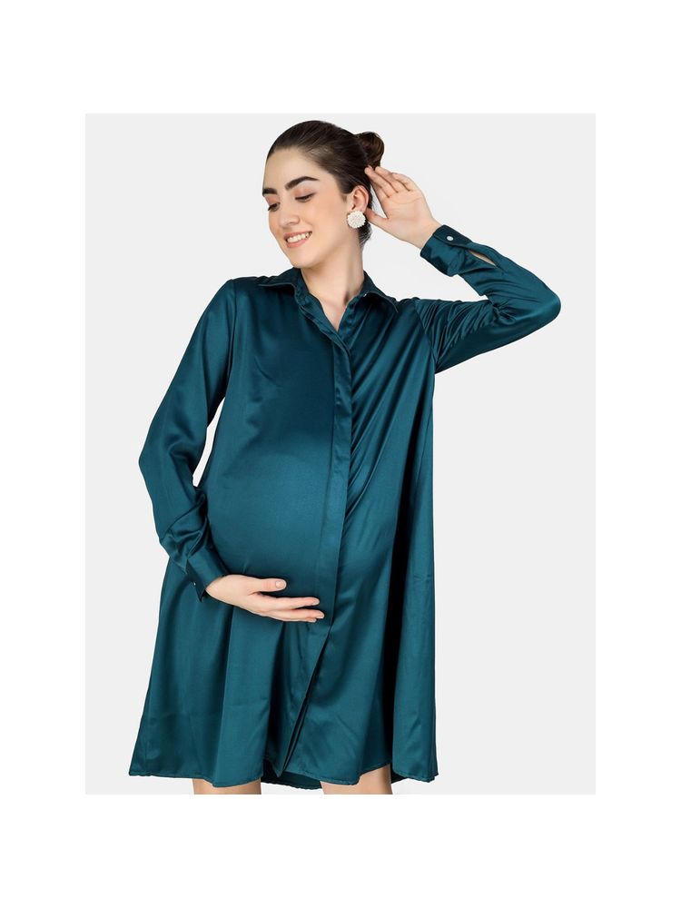 Angloindu Hoor Teal Maternity Shirt Dress-picture-25