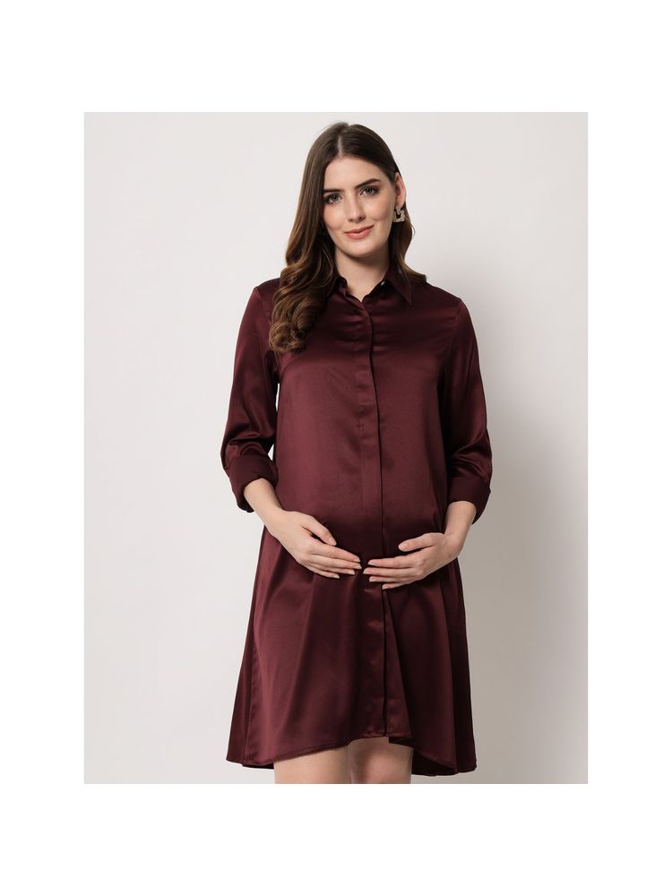 Angloindu Hoor Burgundy Maternity Shirt Dress-picture-16