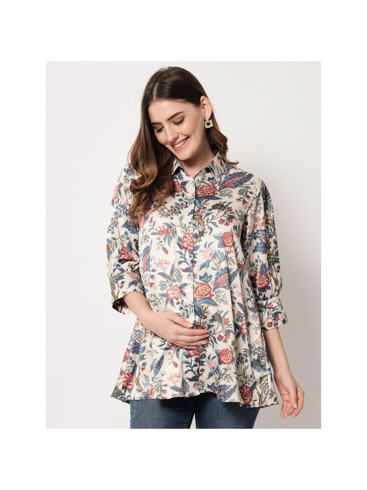 Angloindu Beige Floral Printed Maternity Shirt-picture-27