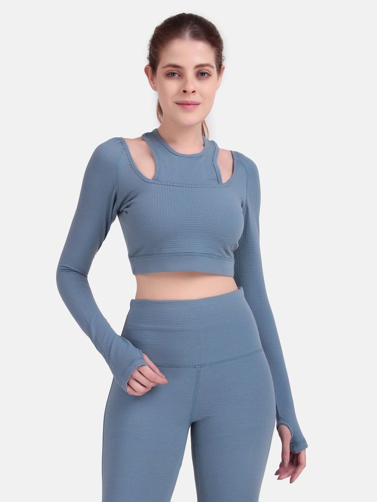 Wear Jukebox Women Blue Textured Power Move Cutout T-shirt-image-31