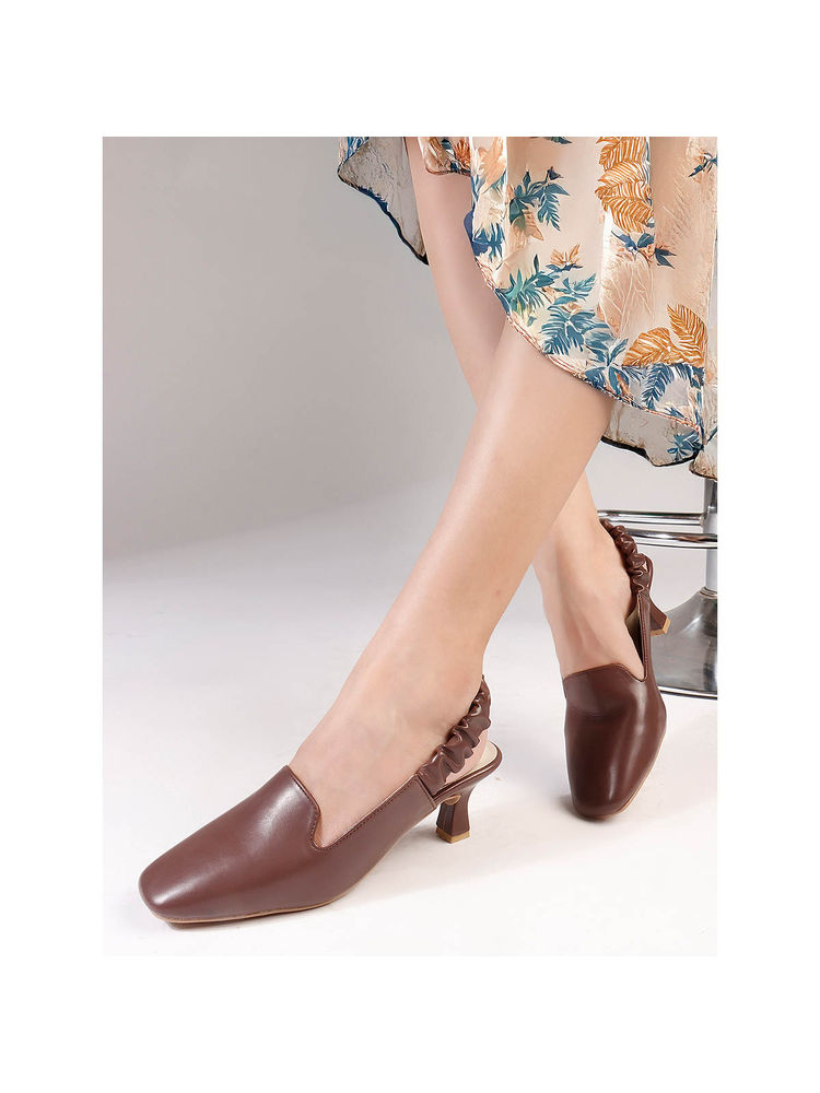 Carlton London Women Brown Block Heel Slingback Sandals with Elastic Strap-image-19