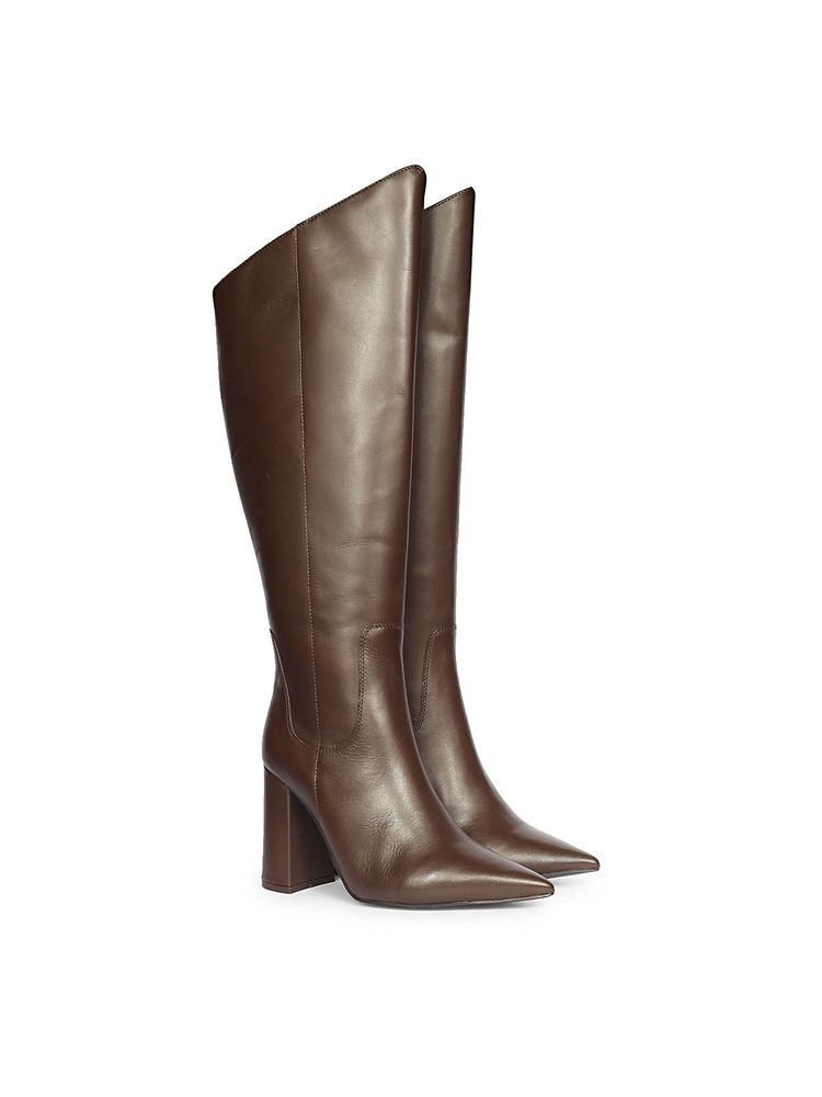 Saint G Women Brown Leather Block Heel Long Boots-image-2