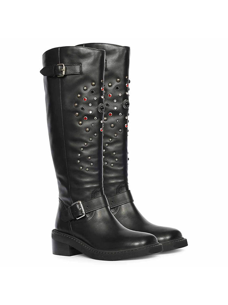 Saint G Women Black Leather Long Boots-image-13