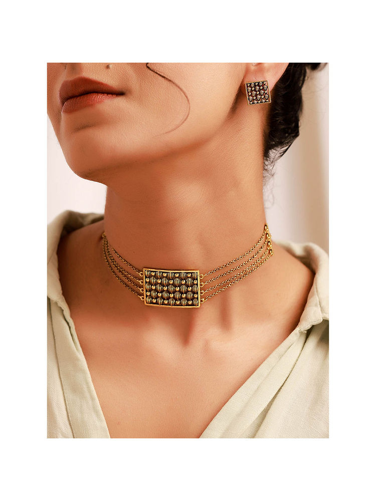 Voylla Woven Wonder Wavy Weave Choker Necklace Set-picture-12