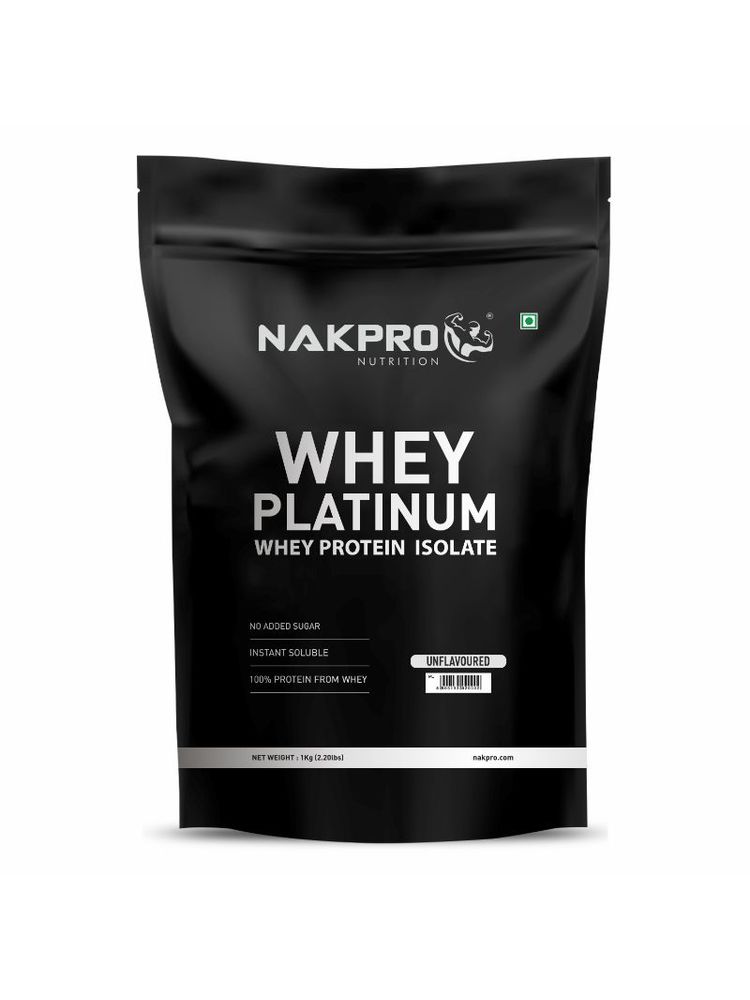 NAKPRO Platinum 100% Whey Protein Isolate Supplement Powder - Unflavoured