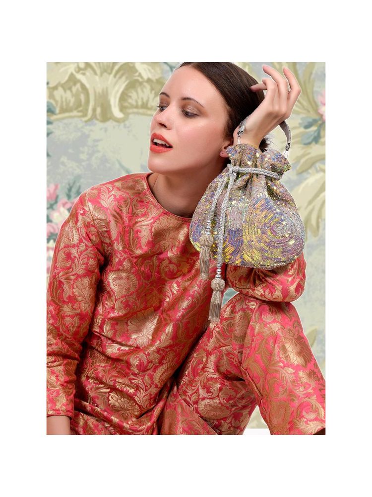Odette Heavily adorned pearl potli handbag!-image-1