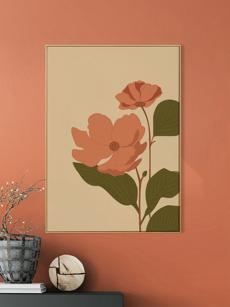 Nestroots Vibrant Pink and Orange Floral Print Canvas Art Wall Painting Gold Floating Frame-image-8