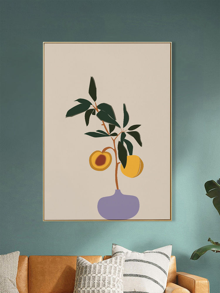 Nestroots Vibrant Peach and Lush Plant Canvas Wall Painting Gold Floating Frame-image-27