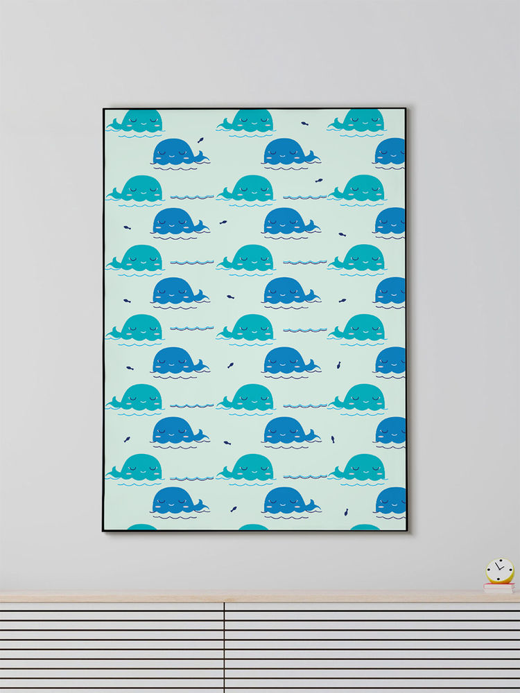 Nestroots Striking Blue Whale Pattern Design Canvas Wall Painting Black Floating Frame-picture-42