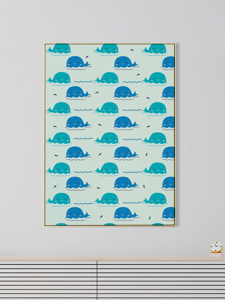 Nestroots Striking Blue Whale Pattern Design Canvas Wall Painting Gold Floating Frame-image-4