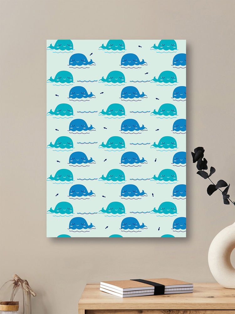 Nestroots Elegant Blue Whale Pattern Decor Canvas Wall Painting White Floating Frame-picture-10