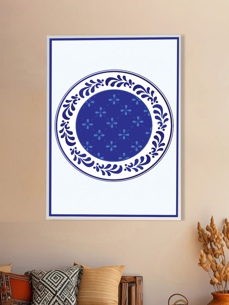 Nestroots Stunning Blue and White Plate Wall Painting White Floating Frame-picture-2