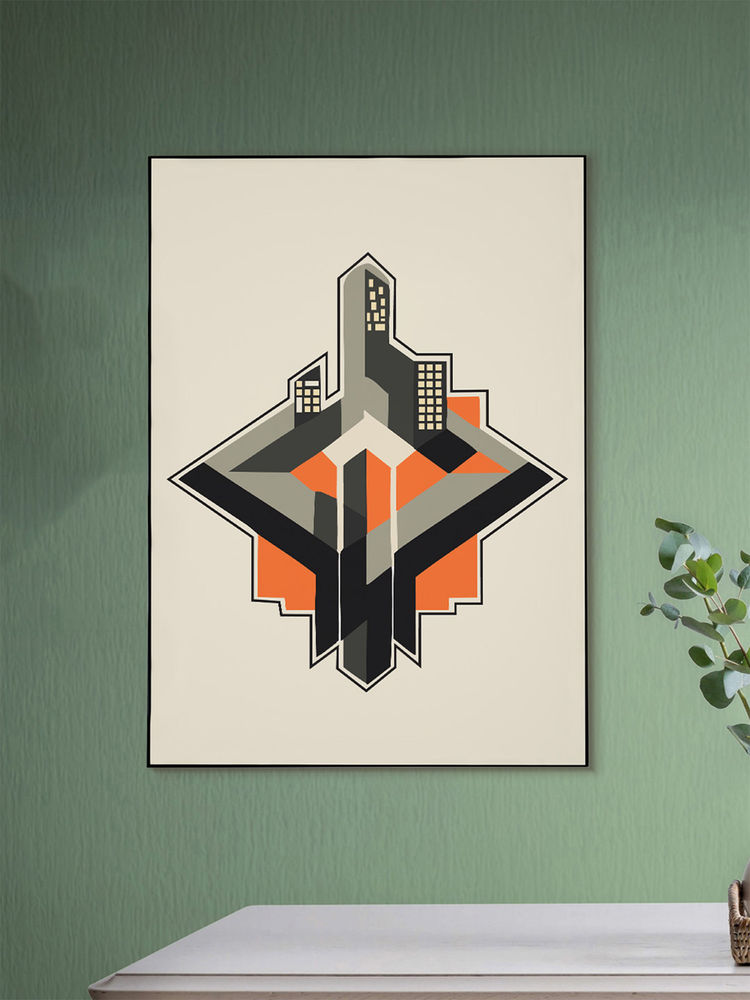 Nestroots Dynamic Orange and Black Building Canvas Wall Painting Printed Black Floating Frame-image-46