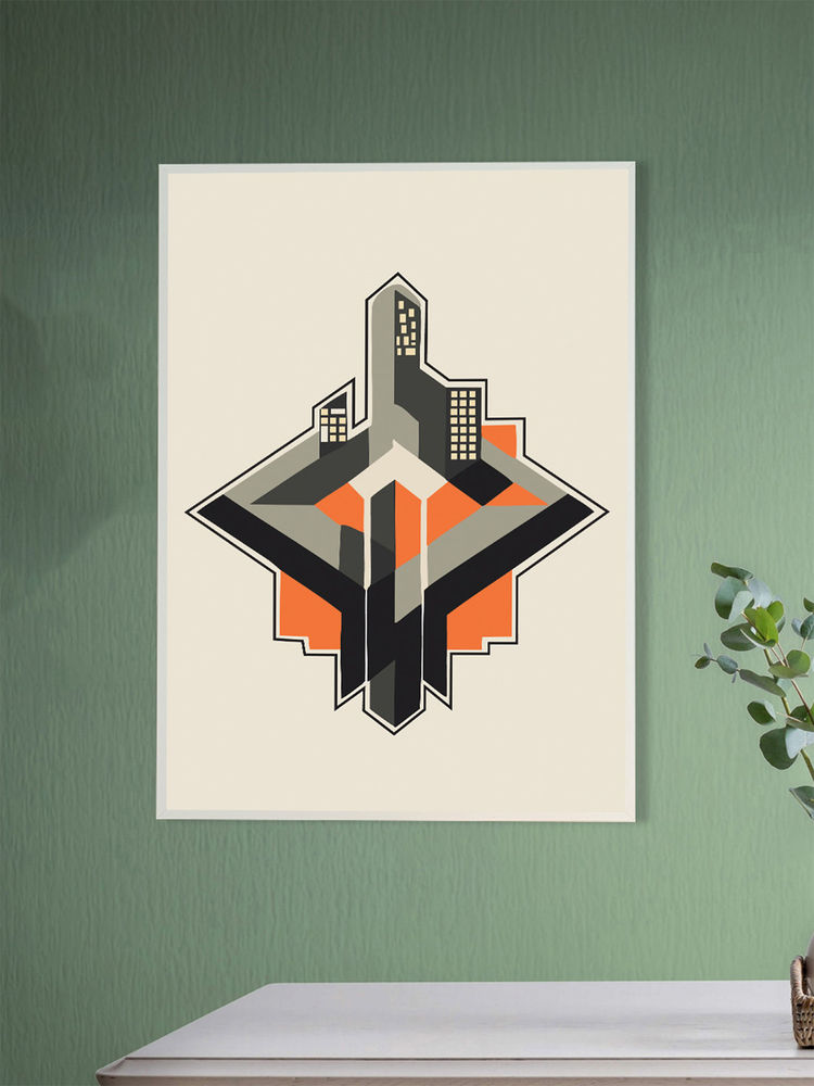Nestroots Dynamic Orange and Black Building Canvas Wall Painting Printed White Floating Frame-image-47