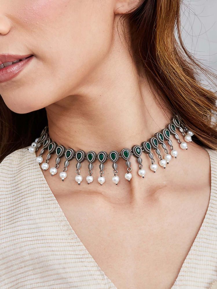 Fabindia Women Green Brass Necklace-image-39