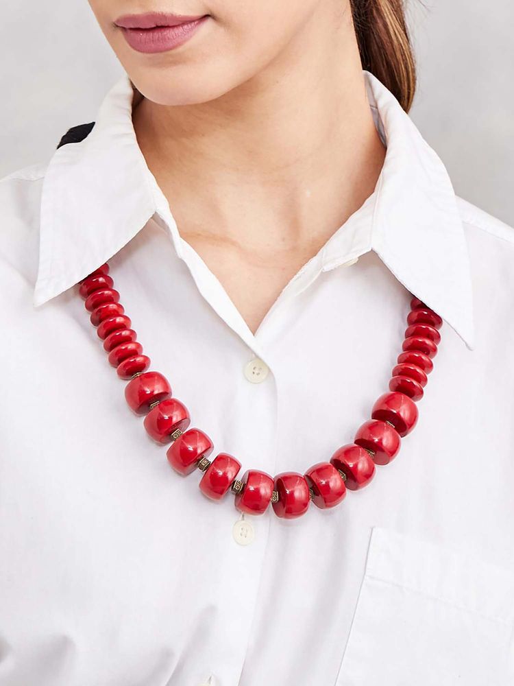 fabindia fashion Fabindia Women Red Wood Necklace-picture-16