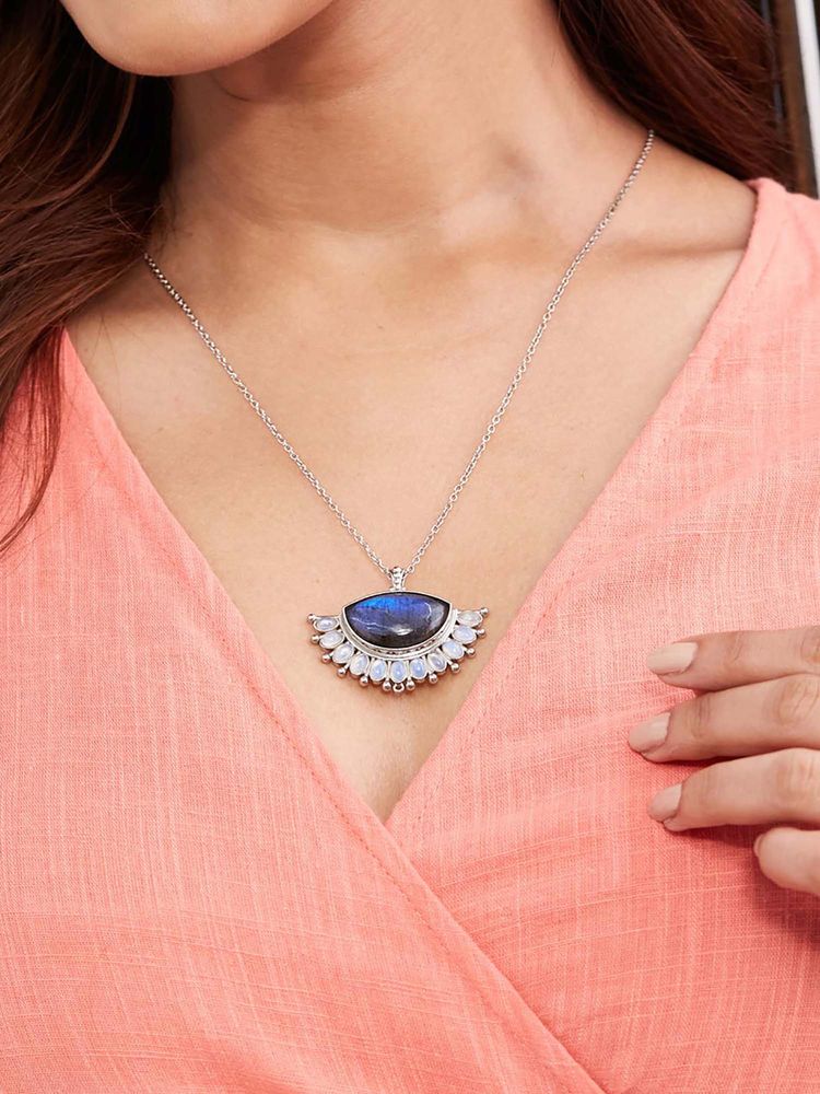 Fabindia Women Blue Brass Necklace-image-26