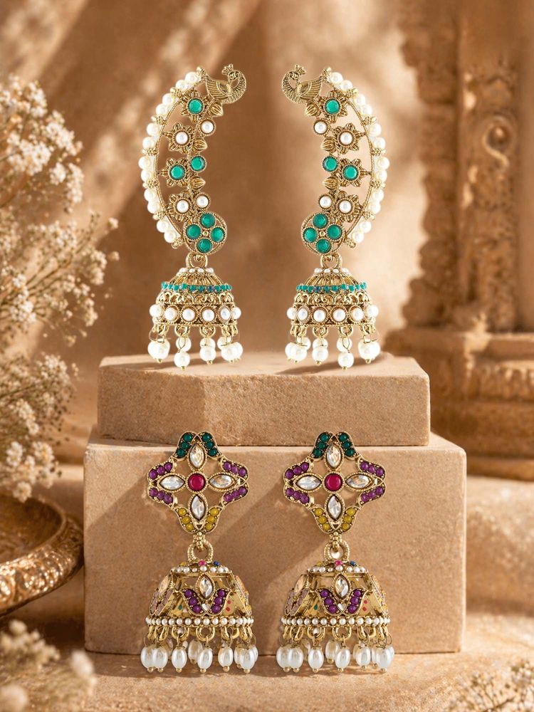 Zaveri Pearls Women Multi-Colour Alloy Pairs Of Earrings (Pack of 2)-image-43