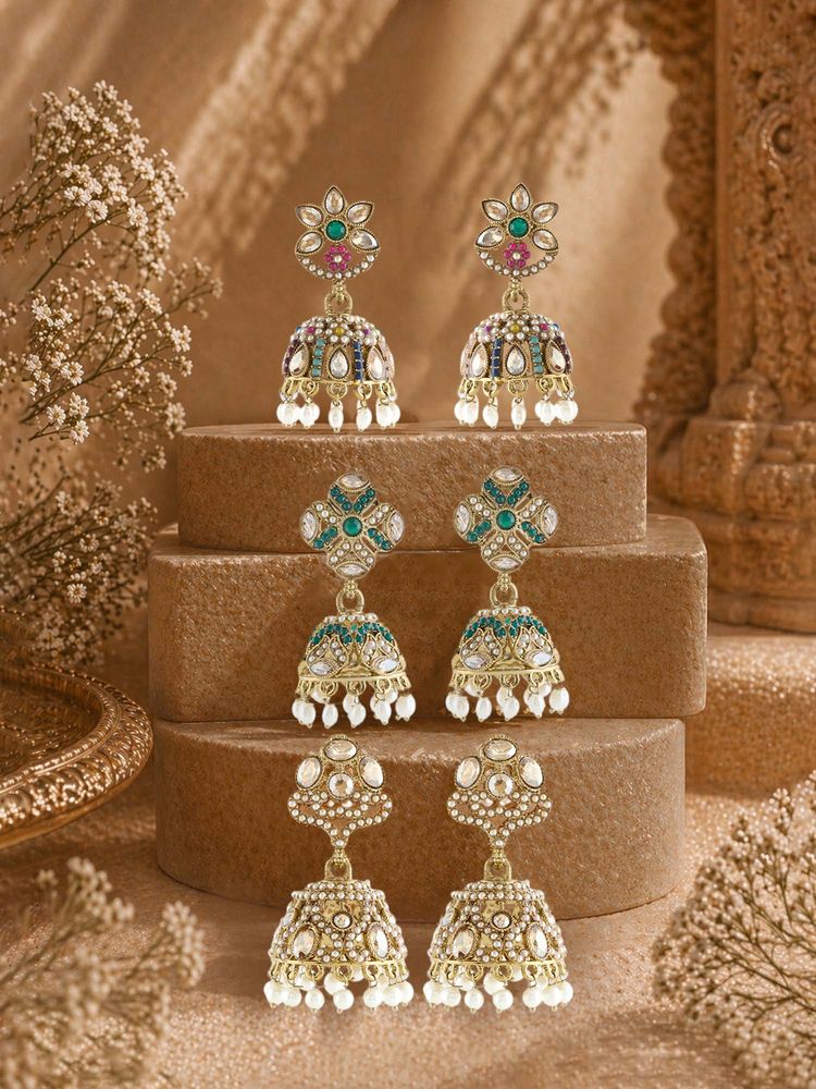 Zaveri Pearls Women Multi-Colour Alloy Pairs Of Earrings (Pack of 3)-image-4