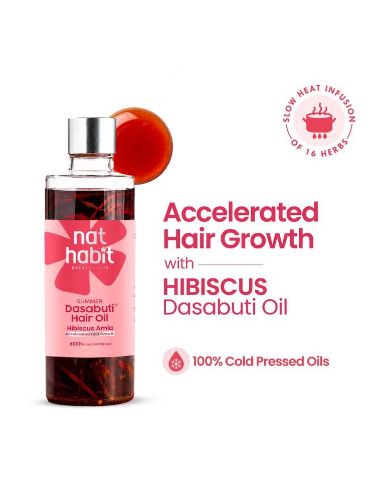 Nat Habit Hibiscus Amla Hair Growth & Thickening Summer Ayurvedic Oil with Rosemary Coconut Castor
