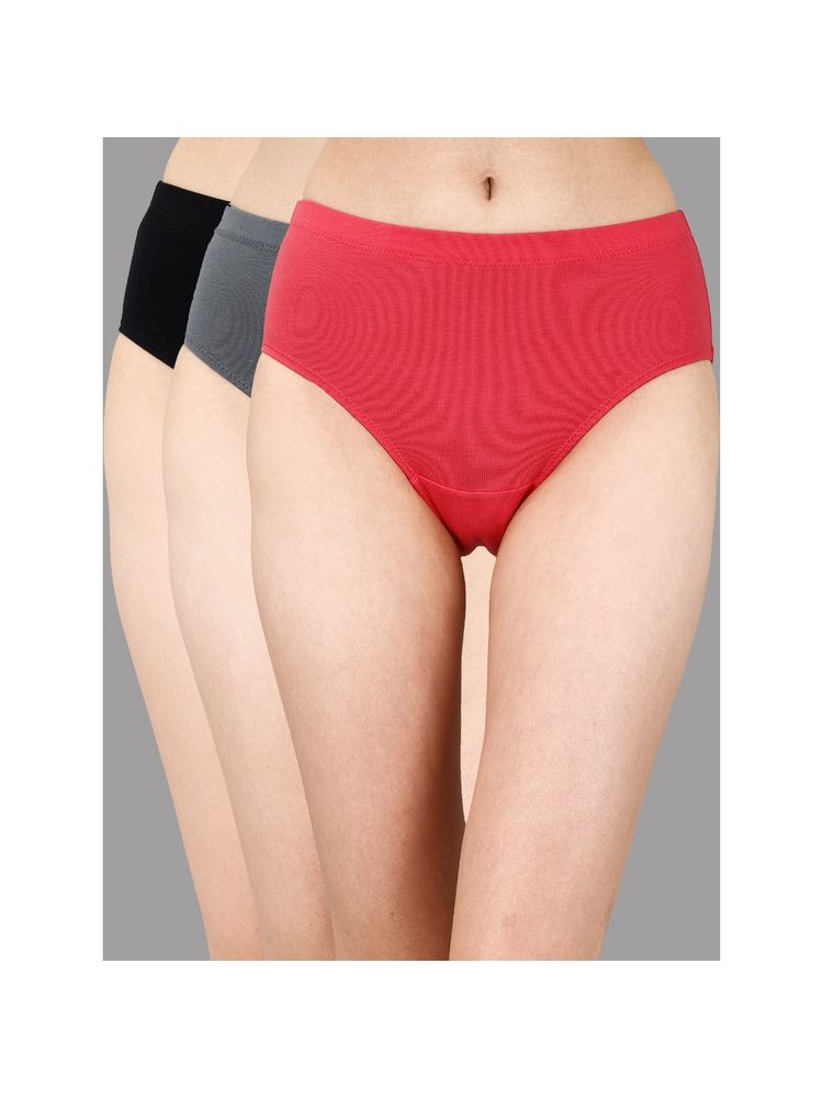 SOIE Womens High Rise Full Coverage Cotton Stretch Hipster Panty Multi-Color (Pack of 3)-picture-24