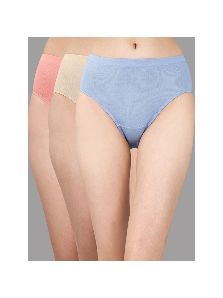 SOIE Womens High Rise Full Coverage Cotton Stretch Hipster Panty Multi-Color (Pack of 3)-picture-28