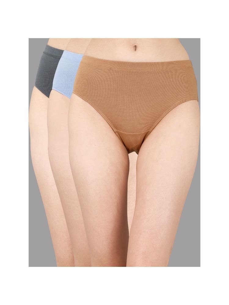 SOIE Womens High Rise Full Coverage Cotton Stretch Hipster Panty Multi-Color (Pack of 3)-picture-25