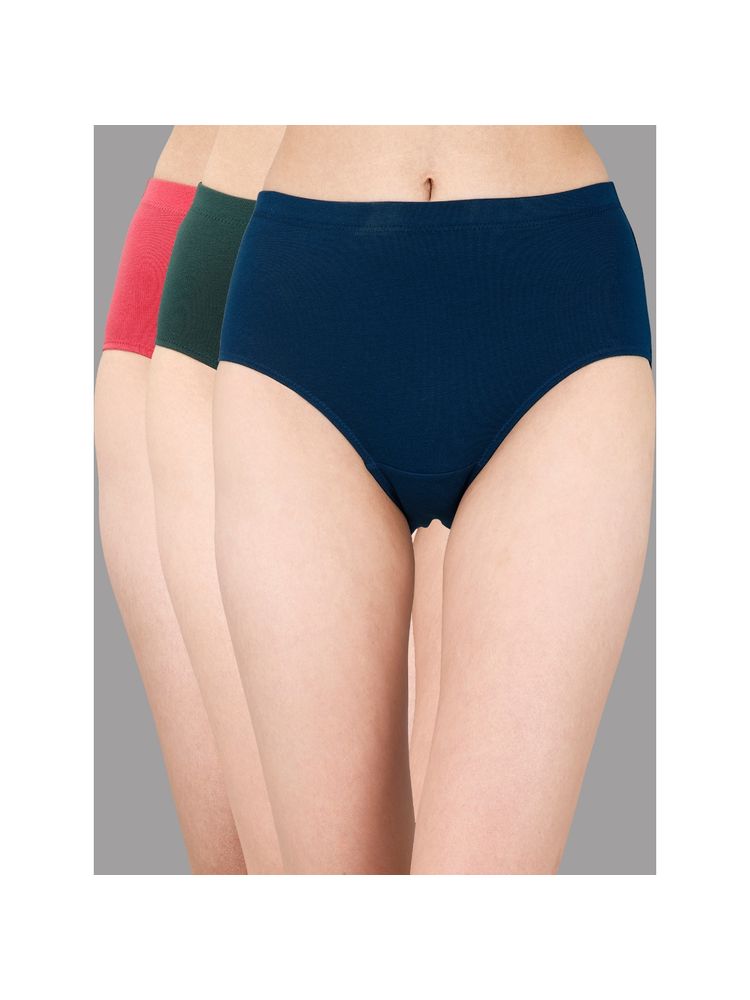 SOIE Womens High Waist Full Coverage Solid Cotton Hipster Panty Multi-Color (Pack of 3)-picture-33