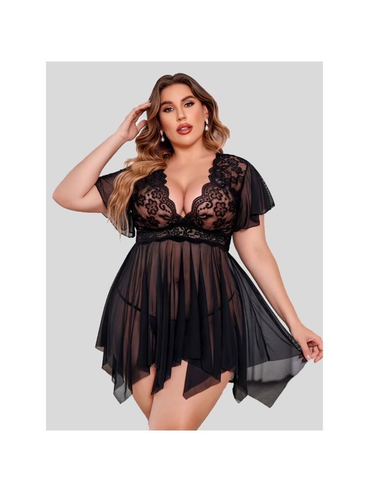 Herryqeal Babydoll Floral Lace Lingerie with Panty Black (Set of 2)-picture-30