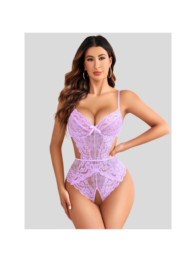 Herryqeal Self Design Babydoll with Panty Lavender (Set of 2)-picture-23