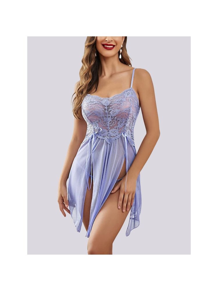 Herryqeal Sexy Lingerie for Women Lace Babydoll with Panty Blue (Set of 2)-image-32