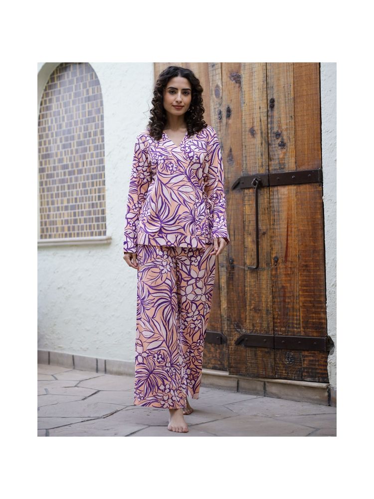 sanskrutihomes SAY Printed Pure Cotton V-Neck Night Suit Multi-Color (Set of 2)-picture-17