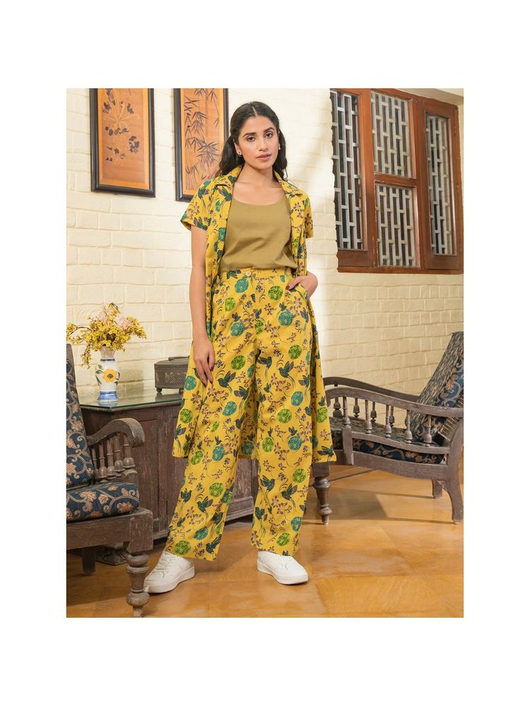 sanskrutihomes SAY Floral Printed Pure Cotton Night Suit Yellow (Set of 3)-picture-16
