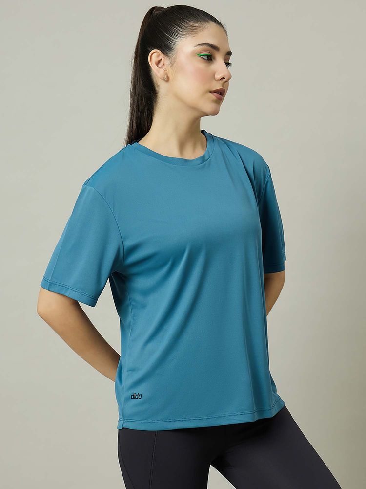 Dida Women Blue Poly Round Neck T-Shirt-image-29