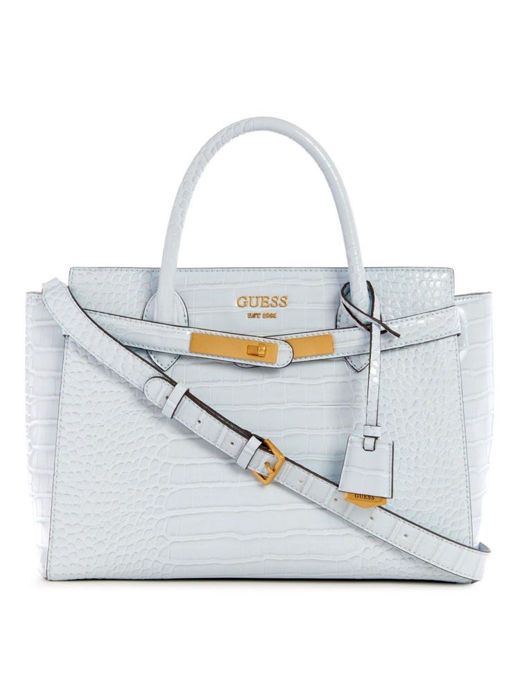 guess fashion Guess Ice Blue Textured Enisa High Society Satchel Bag With Detachable Strap-picture-12