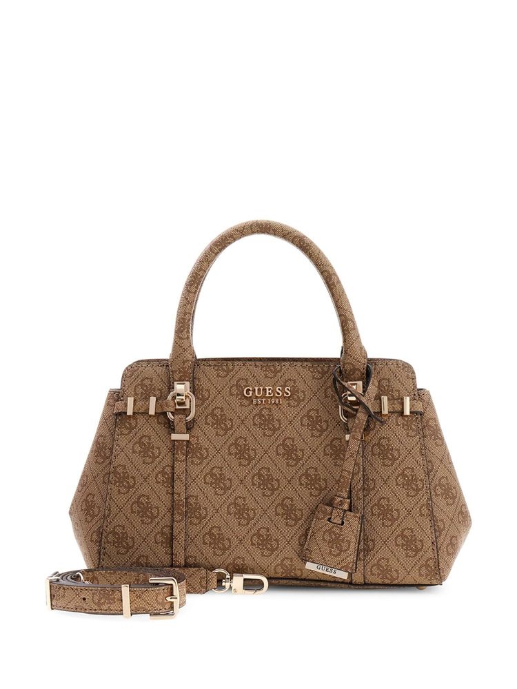 guess fashion Guess Women's Latte Printed Pu Leona Logo Satchel Bag With Detachable Strap-picture-19