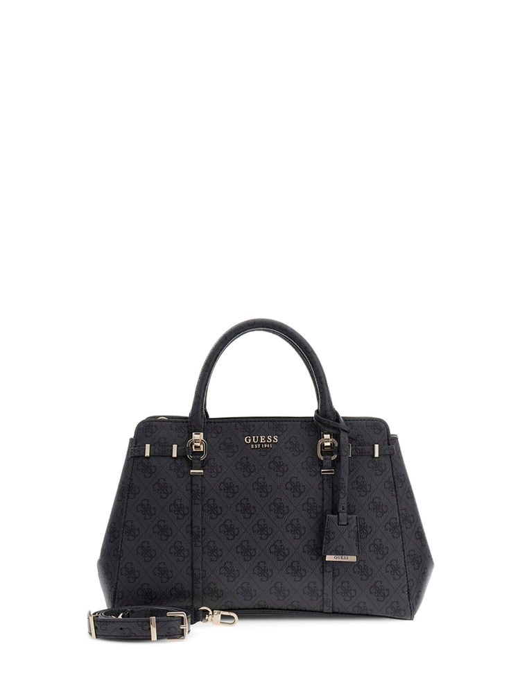 guess fashion Guess Women's Charcoal Printed Pu Leona Logo Satchel Bag With Detachable Strap-picture-28