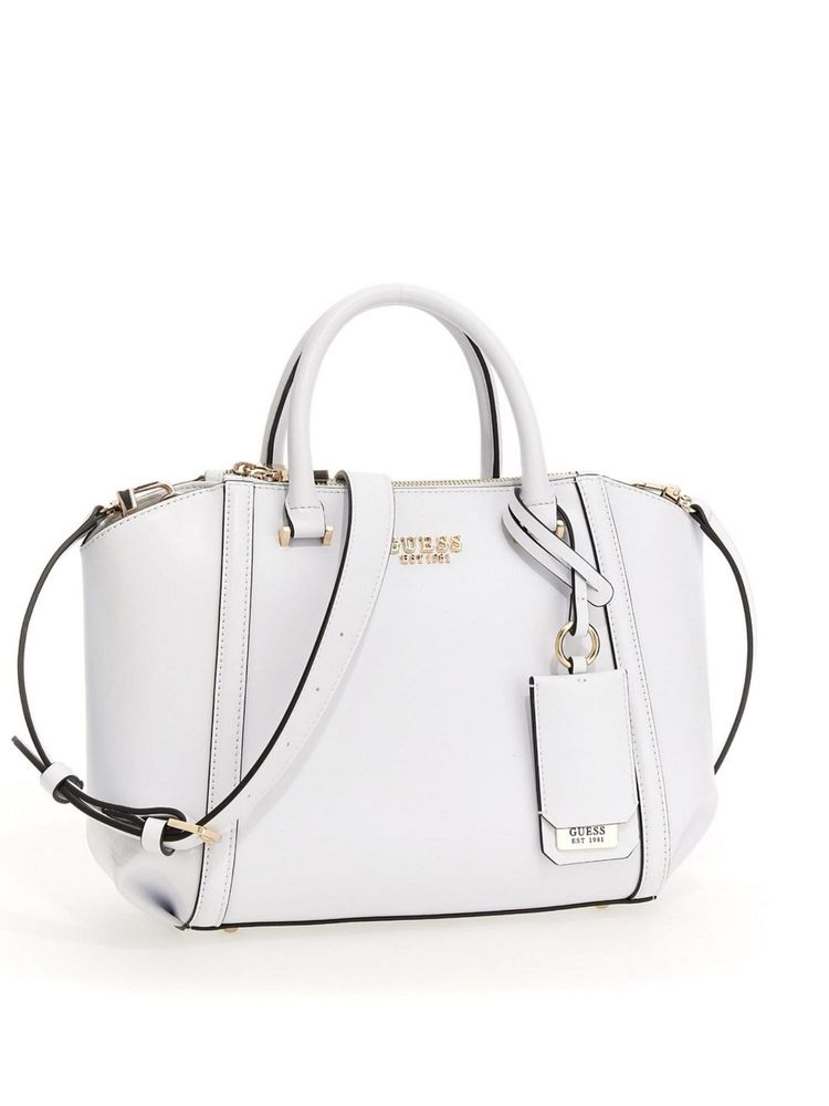 Guess White Solid Leie Status Satchel Bag With Detachable Strap-image-19