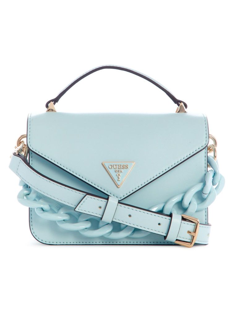 guess fashion Guess Ice Blue Solid Corina Mini Top Handle Flap Sling Bag with Detachable Strap-picture-23