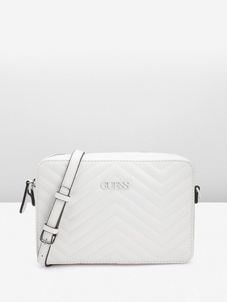 Guess White Quilted Lockhart Camera Crossbody Sling Bag-image-7
