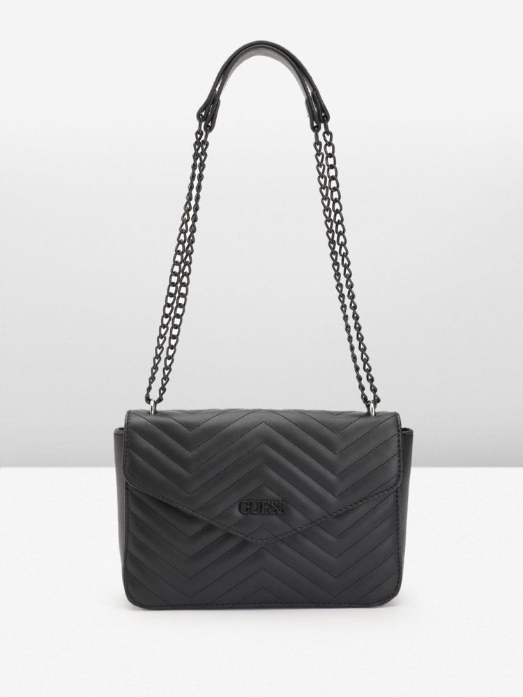 Guess Black Quilted Lockhart Flap Crossbody Sling Bag-image-44