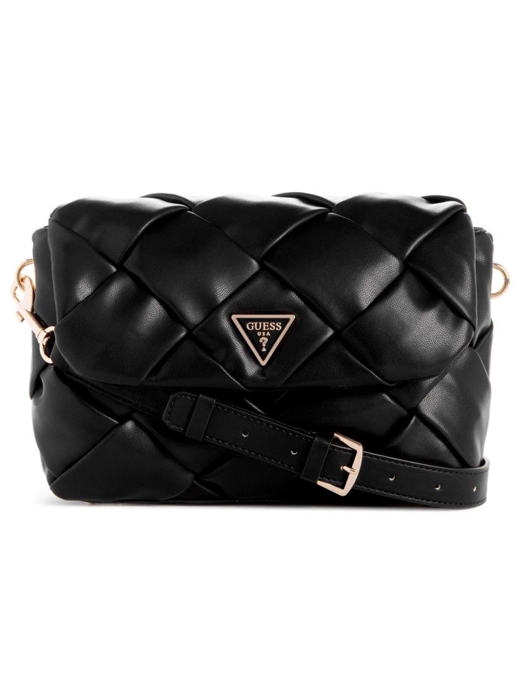 Guess Black Quilted Zaina Flap Handbag With Detachable Strap-image-38
