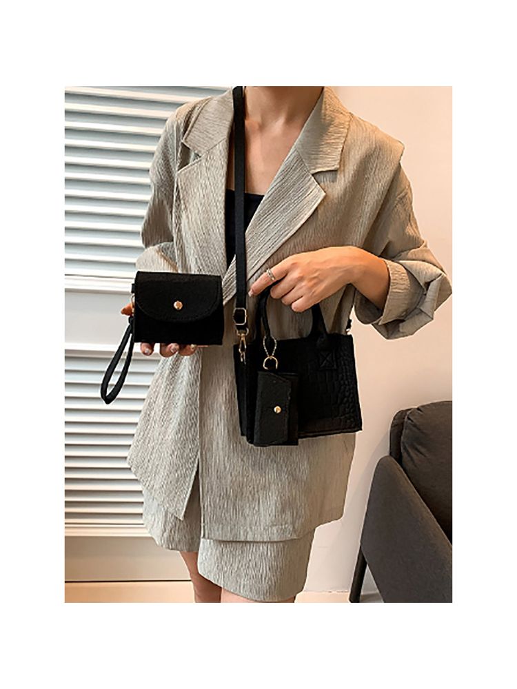 Styli Womens Black Set of 3 - Plain Handbag, Pouch and Purse (Set of 3)