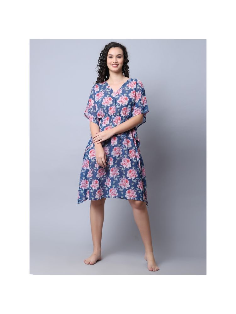 AOBA Women Blue & Pink Printed Beachwear Cover-Up Kaftan (Free Size)-image-35