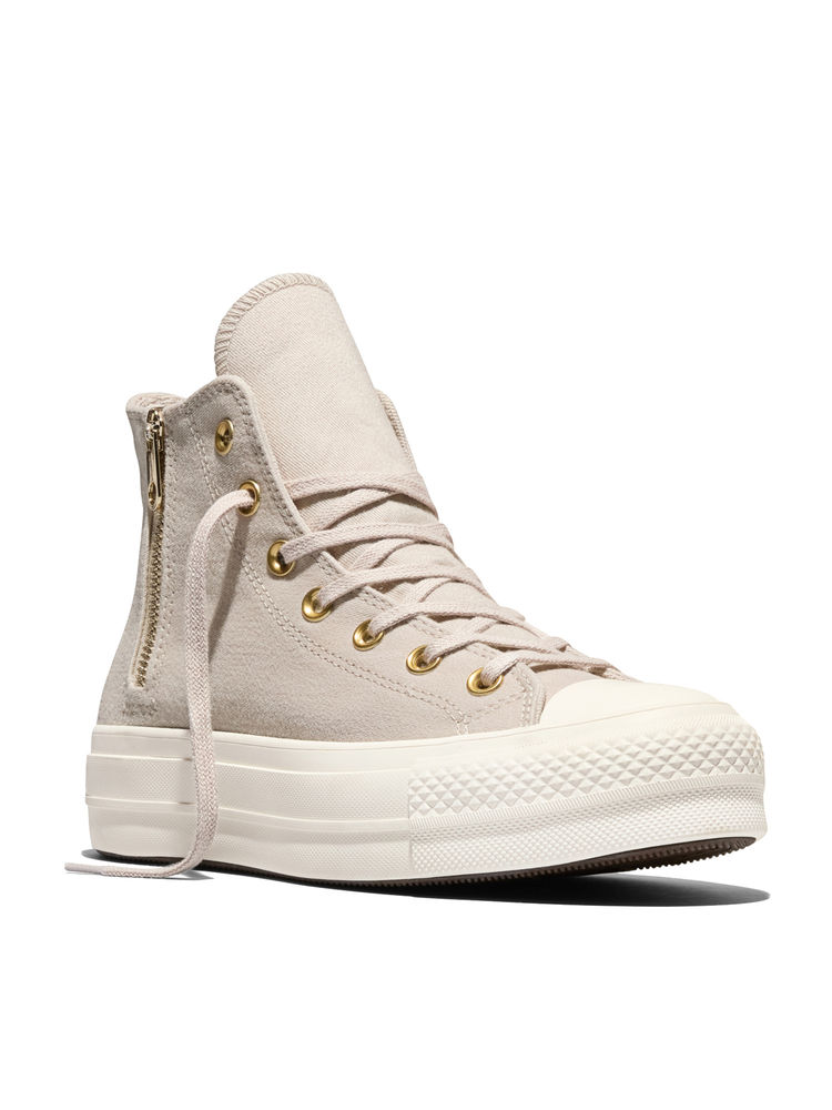 Converse Women Chuck Taylor All Star Platform Lift Zippers Mid Top Sneakers - Beige-picture-17