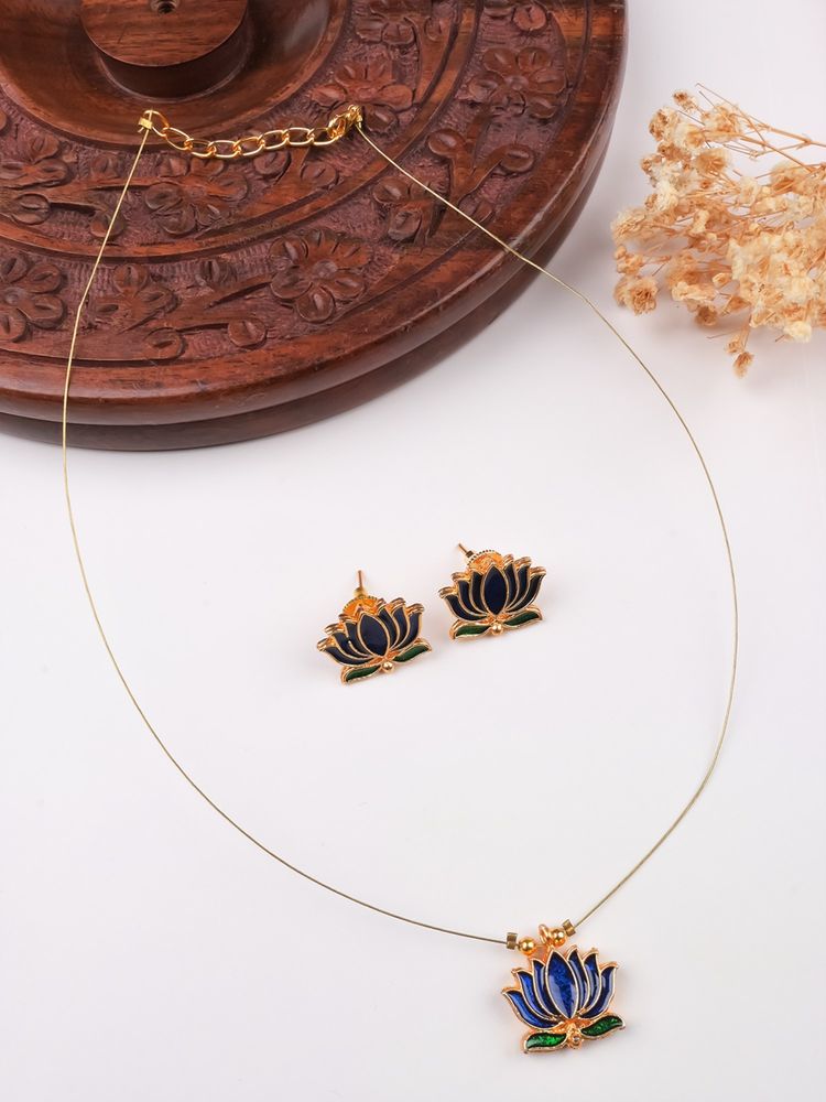 STILEADDA Minimal Blue Lotus Motif Necklace Set-picture-31