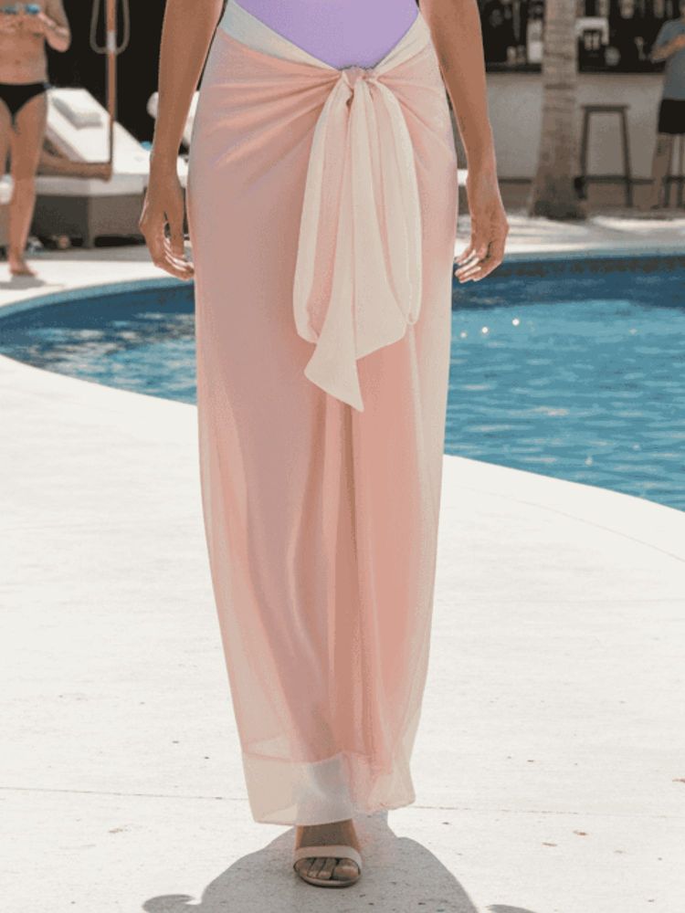 Addery Blush Pink And Cream Chiffon Draped Sarong Beach Cover-Up-image-1