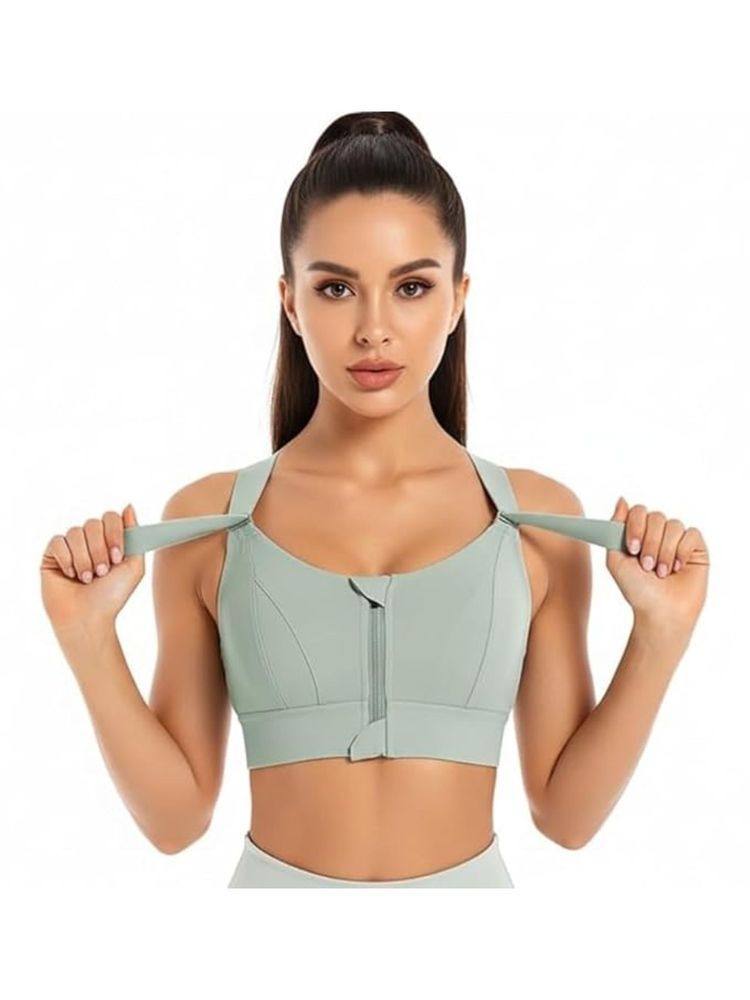 BRACHY Women Plus Size Front Zip High Impact Adjustable Straps Sport Bra Grey-picture-13