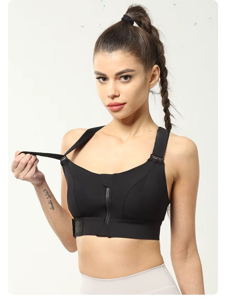 BRACHY Women Plus Size Front Zip High Impact Adjustable Straps Sport Bra Black-picture-10