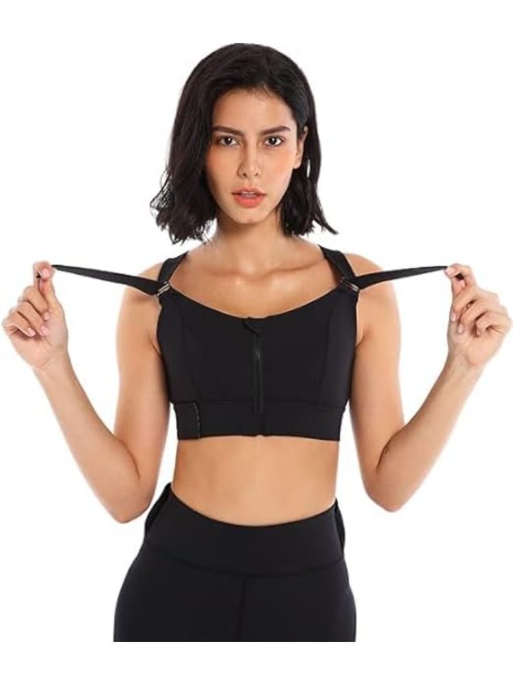BRACHY Women Plus Size Front Zip High Impact Adjustable Straps Sport Bra Black-picture-21